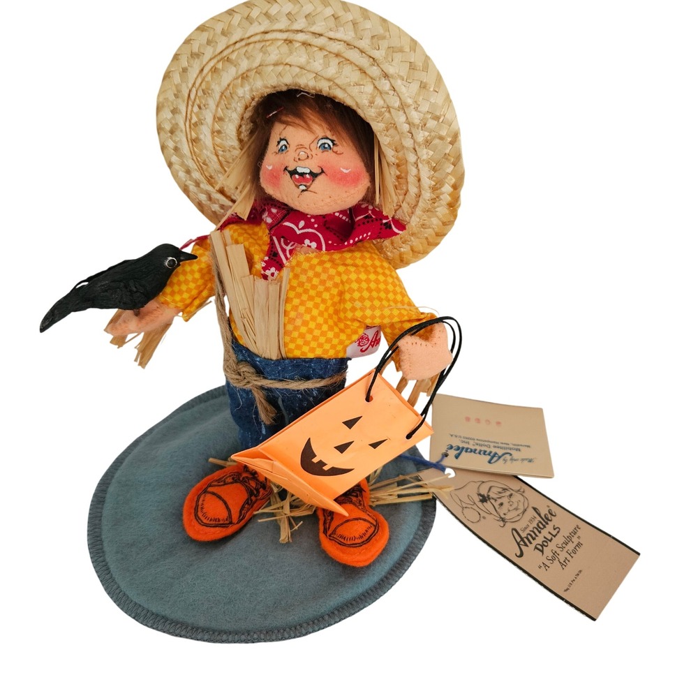 Vintage Annalee Scarecrow Kid 7" Figurine Crow Paper Bag Halloween 3058 USA